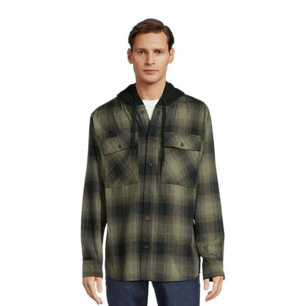 No Boundaries Men's & Big Men's Hooded Flannel Shirt, Sizes XS-5XL