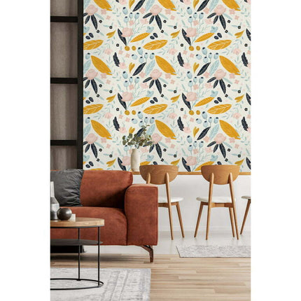 Pastel Orange Flowers Peel and Stick Wallpaper 25"W x 125"H