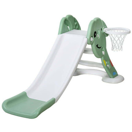 Qaba Indoor/Outdoor Kids Toy Slide with Triangle Design & Basketball Hoop, Green