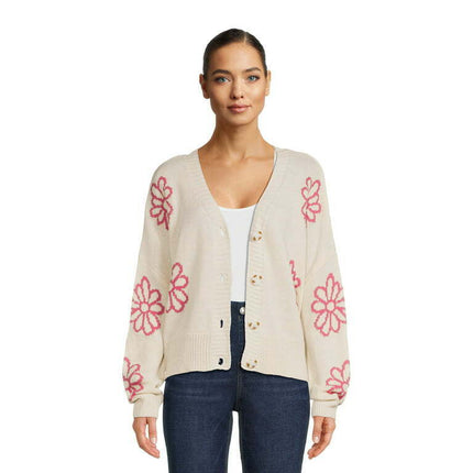 Just Polly Women's Juniors V-Neck Skimmer Sweater