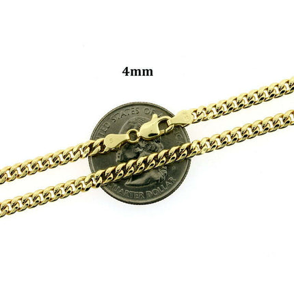 10K Yellow Gold 3mm 4mm 5mm Miami Cuban Link Chain Necklace, 10KT Real Gold