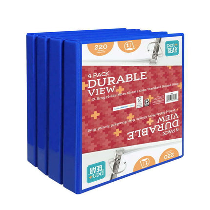 Pen + Gear Durable View 3-Ring Binder with 1-inch Rings 4-Pack (Blue)