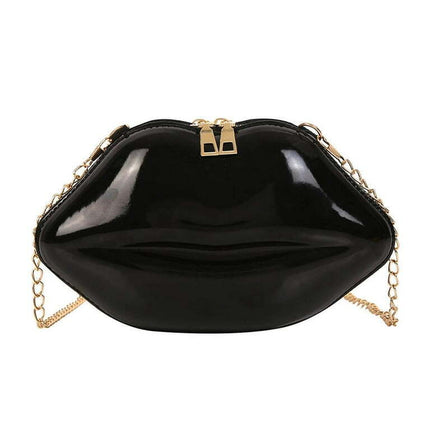 Lips Women PVC Handbags Chain Messenger Bags Shoulder Party Clutch, Black