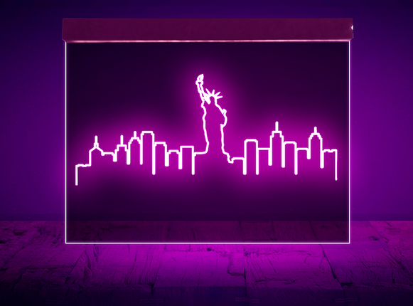 Neon Light Signs NYC Skyline Skyscrapper Statue of Liberty
