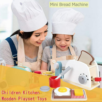 Tarmeek Children Kitchen Wooden Playset Toys,Kitchen Utensils Set Wooden Bread maker Christmas Gifts for Kids 3-12Y