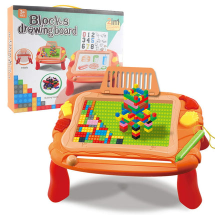 Luxsea 2-in-1 Kids Multifunction Activity Table Graffiti Magnetic Writing Board Building Table For Girls and Boys