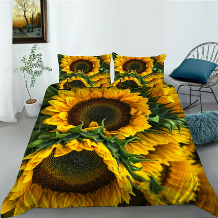 Comforter Cover Set Woman Girl Quilt Cover Set 3D Sunflower Printed Home Bedclothes,Queen (90"x90")