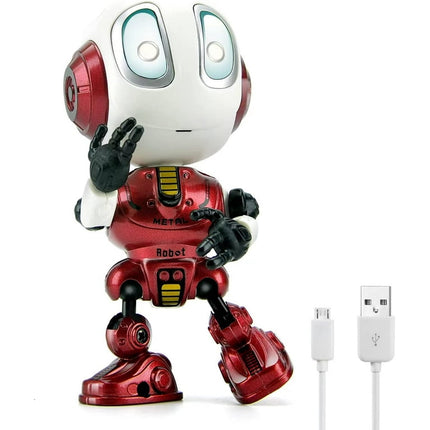 Betheaces boy robot, rechargeable interactive robot that repeats your voice, portable metal body and flashlight travel toys, robot gifts for boys and girls (fire red)