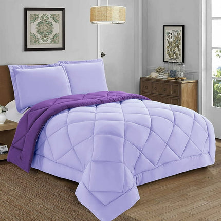 Elegant Comfort 3-Piece Reversible Comforter Set, All Season Suitable, Box-Stitched Down Alternative, King/California King, Lilac/Purple