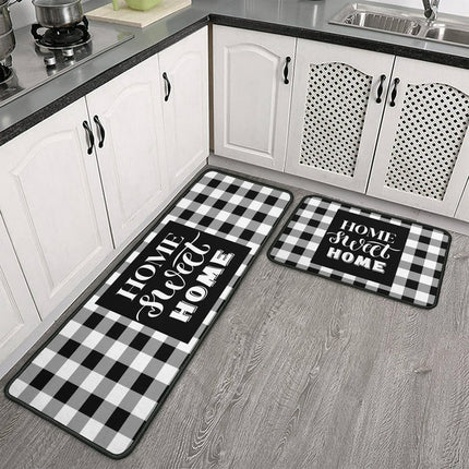 2 Pieces Buffalo Plaid Kitchen Rugs Set Sweet Home Farmhouse Decor Kitchen Mat Black and White Rug, Water Absorb Microfiber Kitchen Rug Checkered Rug for Kitchen,17"x47"+17" X23"