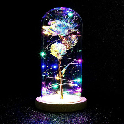 20 LED Crystal Galaxy Rose in Glass Dome Gift LED Light for Women Birthday Anniversary Flower