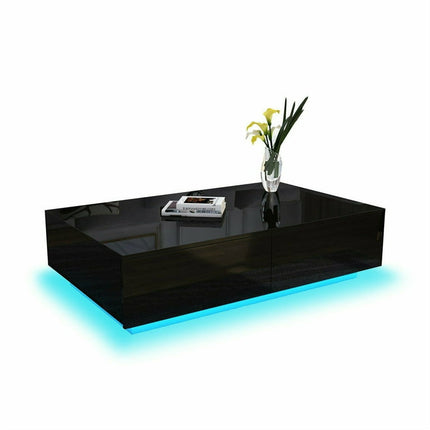 4 Drawers Coffee Table High Gloss Rectangle End Table, Modern Living Room Furniture Black Side Desk - MDF Material