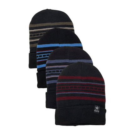 4 Pack Men's Thermal Fleece Lined Winter Insulated Cuff Beanie Hat (Style 1)