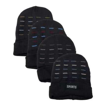 4 Pack Men's Thermal Fleece Lined Winter Insulated Cuff Beanie Hat (Style 4)