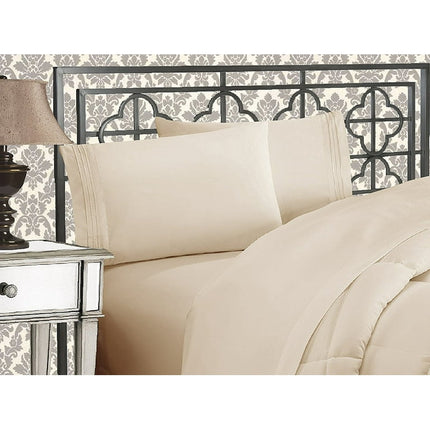 4 Pieces Bed in a Bag Sheet Set Full Cream/Tan