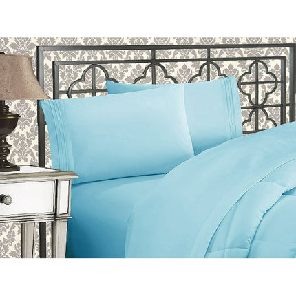 4 Pieces Bed in a Bag Sheet Set Twin Aqua Blue