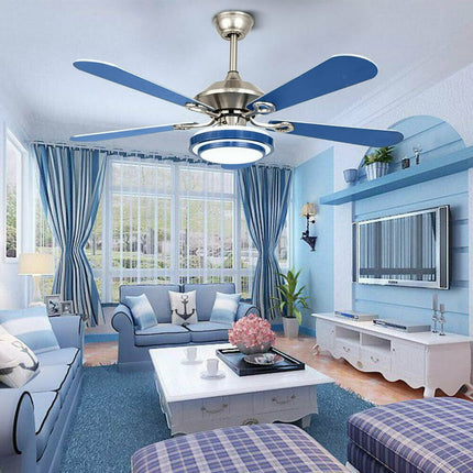 52"Blue Modern Indoor Outdoor Ceiling Fan With LED Light Ceiling light with Fan Chandelier Lamp pendent celling lighting lamp light fixture Fandelier Remote Control 3 Fan Speeds
