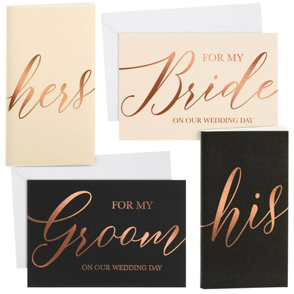 6-Pieces Wedding Vow Books, His and Hers Cards with Envelopes for Bridal Shower, Ceremony, Officiant, Engagement Gifts, Rose Gold Foil Design, 30 Pages Each