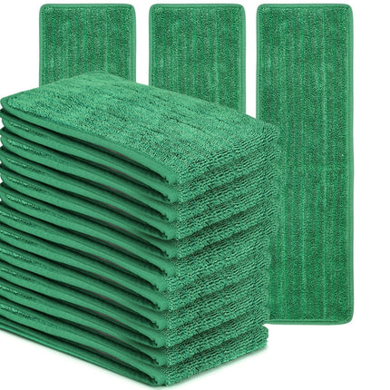 MATTHEW CLEANING 18'' Microfiber Mop Replacement Pads Heads for Wet Dry Reusable Mops Floor Home Commercial Cleaning Refills, Machine Washable Fits Any Microfiber Flat Mop System Green (12 Packs)