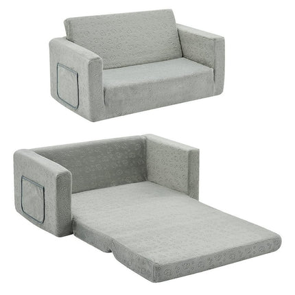 Ulax Furniture Convertible 2-in-1 Flip Open Kids Loveseat/ Couch/ Sleeper Sofa (Gray Elephant)