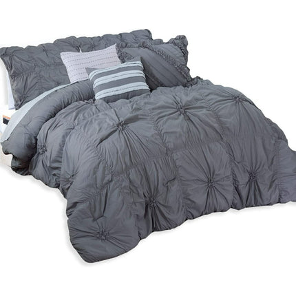 Mocassi Oversized Comforter Set, Amy 12-Piece Bed-in-a-Bag, Down Alternative Bedding with Matching Shams and Decorative Pillows, Full/Queen, Gray