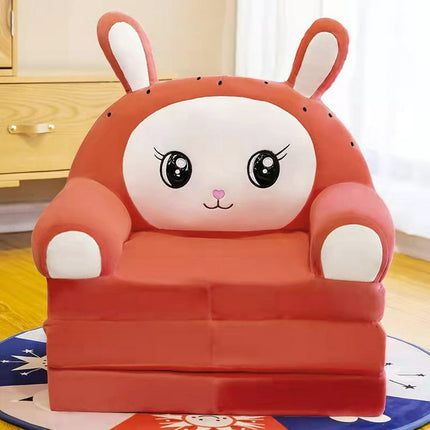 Plush Foldable Kids Sofa Backrest Armchair 2 In 1 Foldable Children Sofa Cover Cute Cartoon Lazy Sofa Children Flip Open Sofa Bed For Living Room Bedroom Without Liner Filler Red K