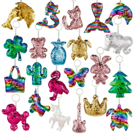 HEQUSIGNS 20 Pcs Colorful Sequin Keychain, Party Favors Flip Flashing Keyrings for Kids Adults Girls Birthday Party Favors Backpack Key Chains