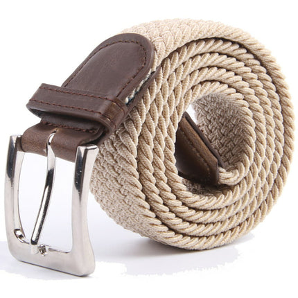 Gelante Adult's Canvas Elastic Fabric Woven Stretch Braided Belts Solid Color - Beige, M