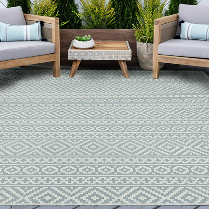8x10 Water Resistant, Large Indoor Outdoor Rugs for Patios, Front Door Entry, Entryway, Deck, Porch, Balcony | Outside Area Rug for Patio | Blue, Stripe | Size: 7'10'' x 10'2''