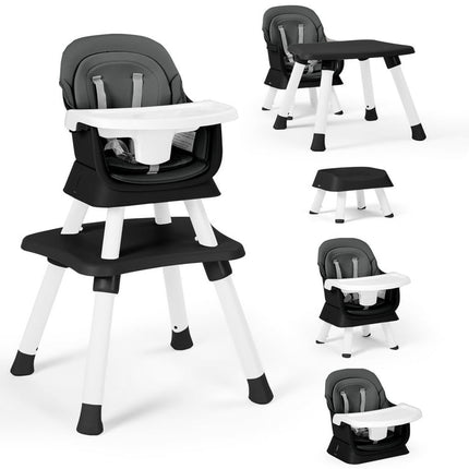AILEEKISS 8 IN 1 Baby High Chair, Toddler Dining Booster Seat/Kids Table & Chair Set/Building Block Table/Kids Stool, Grey