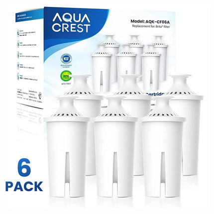 AQUA CREST Water Pitcher Filters Replacement for Brita®Water Filter, Pitchers and Dispensers, Classic OB03, Mavea® 107007, and More, NSF Certified Pitcher Water Filter, 1 Year Filter Supply (6 packs)