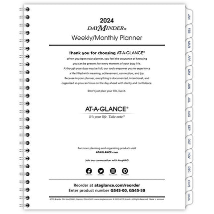AT-A-GLANCE DayMinder Executive 2024 Weekly Monthly Refill for G545 Medium 7 x 8