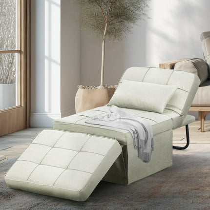 Ainfox Folding Sofa Bed, Convertible Ottoman Chair Chaise Sofa Bed 4 in 1 Multi-Function Modern Breathable Linen Couch Bed Guest Bed Lounge with Adjustable Sleeper , Beige
