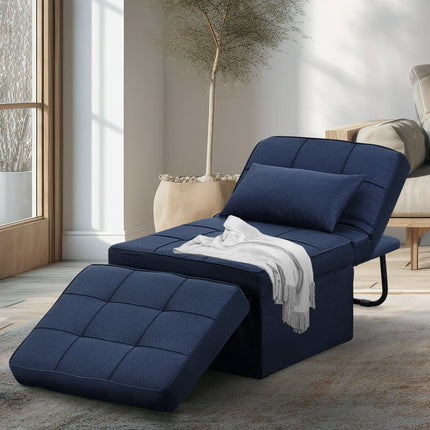 Ainfox Folding Sofa Bed, Convertible Ottoman Chair Chaise Sofa Bed 4 in 1 Multi-Function Modern Breathable Linen Couch Bed Guest Bed Lounge with Adjustable Sleeper ,Deep Blue