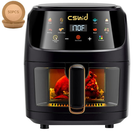 Air Fryer 7.4 QT Large Capacity Touch Screen Smart Fryers Household Multi-function Window Visible Air fryer that Crisps, Roasts, Reheats, & Dehydrates,Including Air Fryer Paper Liners 50PCS,Black