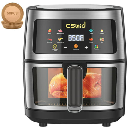 Air Fryer 7.4 QT Large Capacity Touch Screen Smart Fryers Household Multi-function Window Visible Air fryer that Crisps, Roasts, Reheats, & Dehydrates,Including Air Fryer Paper Liners 50PCS,Silver