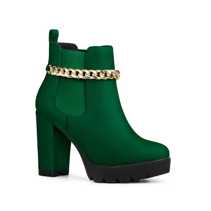 Allegra K Women's Platform Chain Chunky High Heels Ankle Boots