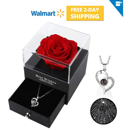 Ansten Gift Preserved Real Rose with I Love You Necklace in 100 Languages -Thanksgiving Gifts for Mom Wife Girlfriend Fiancée Her on Christmas Anniversary Mother's Day Valentine's Day Birthday Gifts