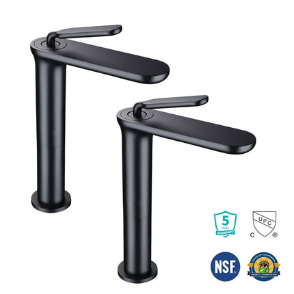 Aquaterior 2 Pack Single Handle Bathroom Vessel Sink Faucet Vanity Sink Mixer Tap Matte Black (CUPC NSF CEC)