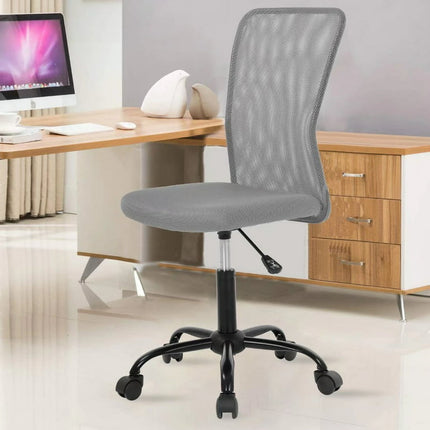 Armless Office Chair Mesh Desk Chair Adjustable Mesh Computer Chair No Arms Task Rolling Chair with Quiet 360°Swivel Wheels for Adults, Gray
