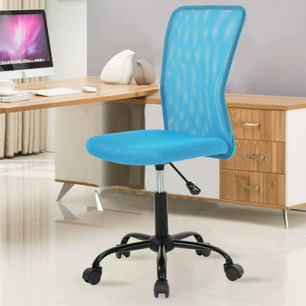 Armless Office Chair Mesh Desk Chair Adjustable Mesh Computer Chair No Arms Task Rolling Chair with Quiet 360°Swivel Wheels for adults, Blue