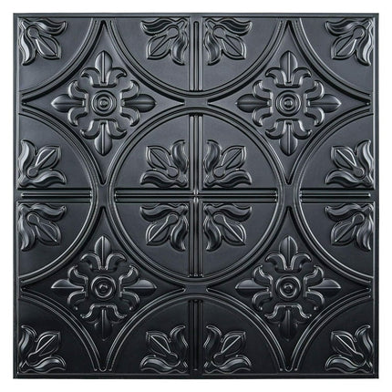 Art3d 2x2 PVC Decorative Ceiling Tile, 3D Ceiling Panel Fancy Flower(Pack of 12) Black