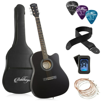 Ashthorpe 41-Inch Beginner Acoustic Guitar Starter Package, Black