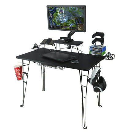 Atlantic Original Gaming Desk with Monitor Stand, Charging Station and Storage, 29.5" H, Black