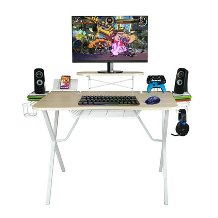 Atlantic Professional Gaming Desk Pro with Built-in Storage, Metal Accessory Holders and Cable Slots, 36" H, White