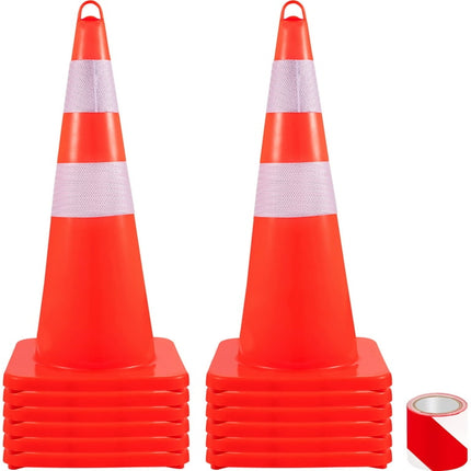 BENTISM Safety Cones, 12 x 28" Traffic Cones, PVC Orange Construction Cones, 2 Reflective Collars Traffic Cones with Weighted Base and Hand-Held Ring Used for Traffic Control, Driveway Road Parking