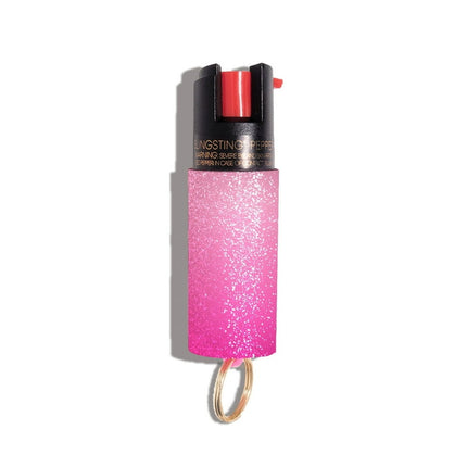BLINGSTING Essentials Maximum Strength Pepper Spray with Key Ring, 0.5 oz, Pink Ombre Glitter