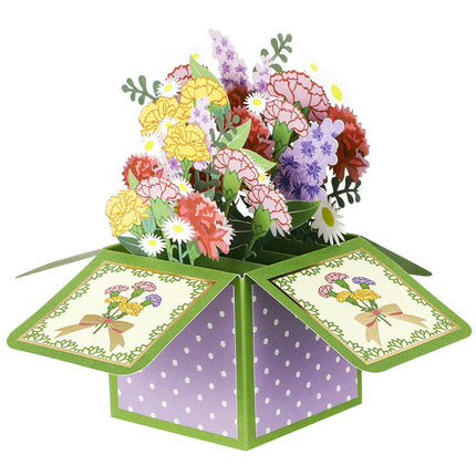 BUBABOX 3D Pop Up Flowers Box Card, Unique Handmade 3D Floral Box Greeting Card, Thinking of You, Valentine's Day Mother's Day Teacher Day Anniversary Appreciation Card(Green)