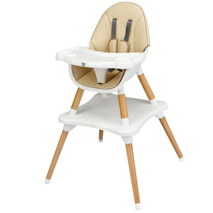 Babyjoy 5-in-1 Baby High Chair Infant Wooden Convertible Chair w/5-Point Seat Belt Khaki