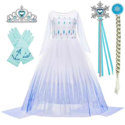 BanKids Snow Queen Act 2 Elsa Costumes Princess Dresses Elsa Dress for Girls with accessories 5-6 Years(120,K11)